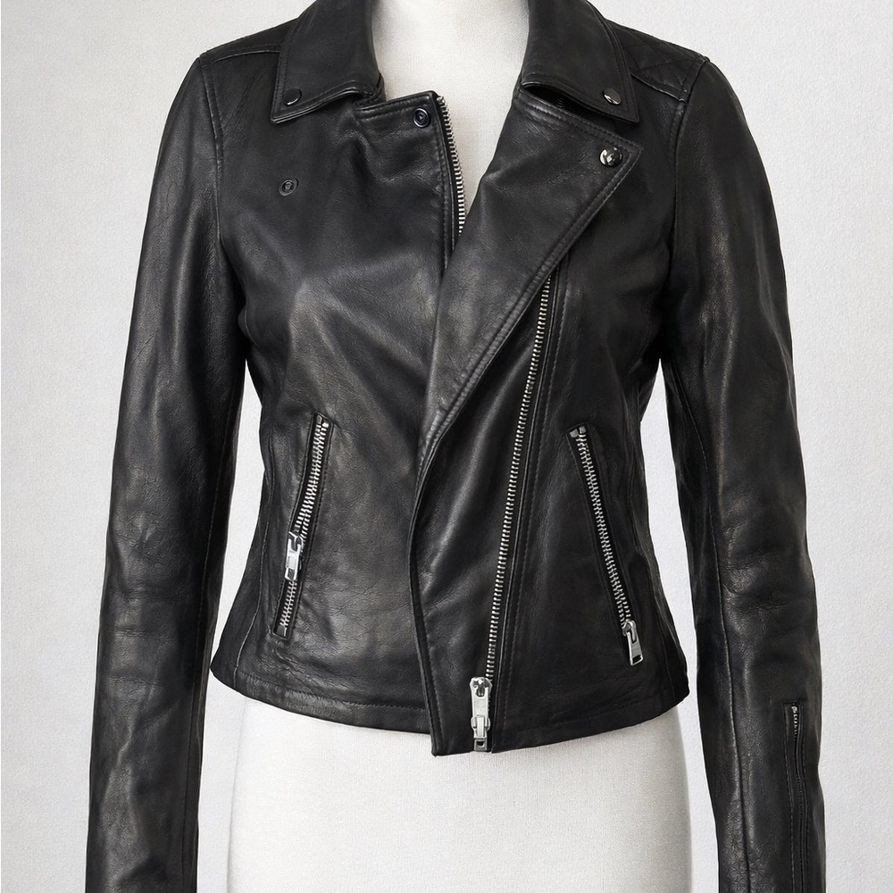 All Saints Dark Leather Moto Jacket